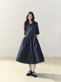 Plaid asymmetrical mid-length dress