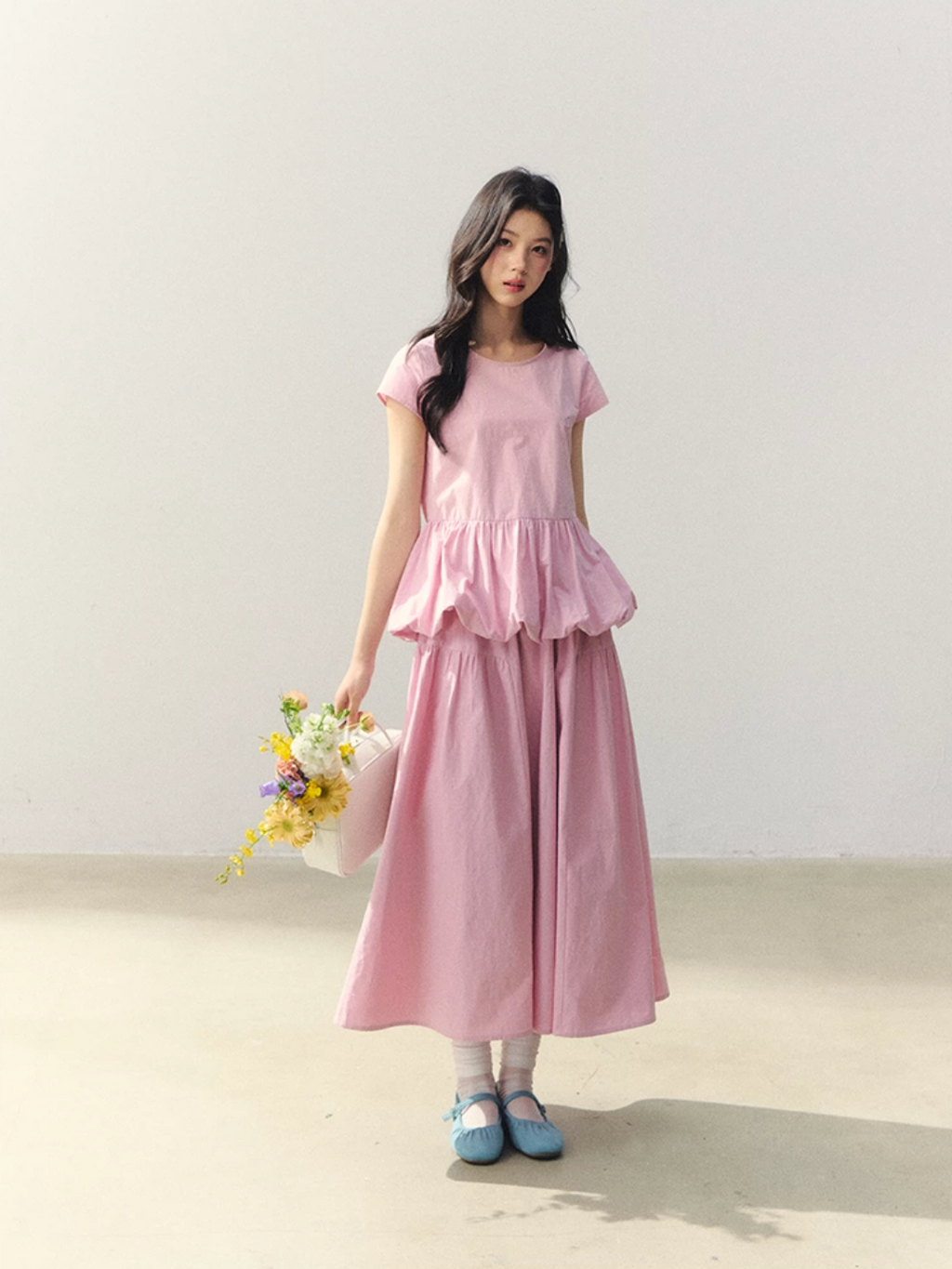 Pink floral tank top and skirt set