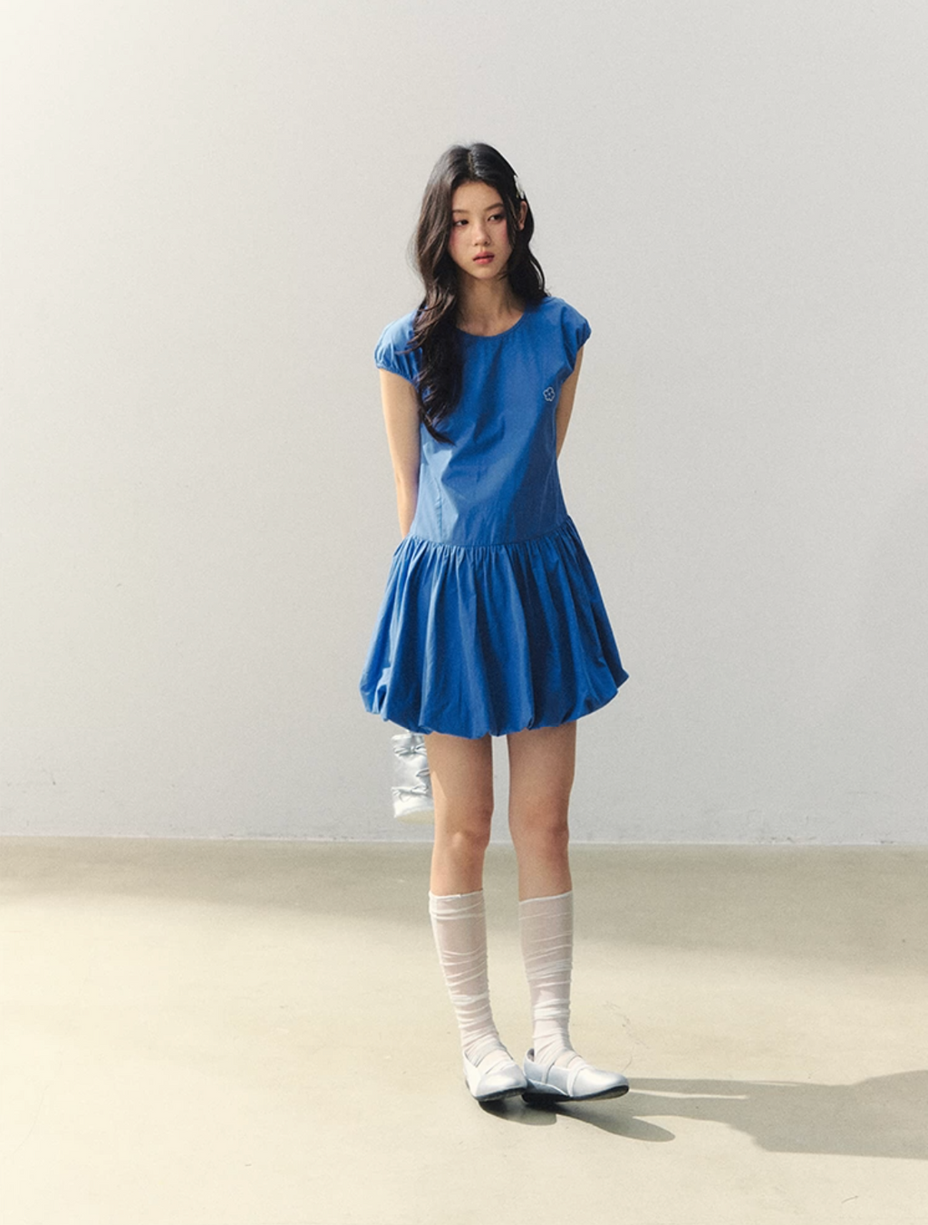 Embroidered cobalt blue flower bud summer dress