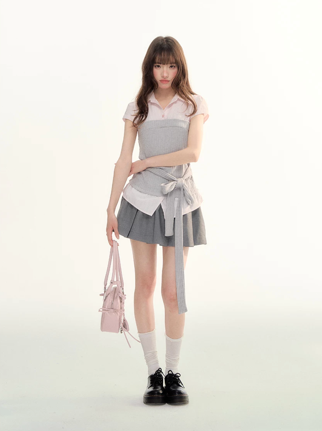 Plaid knit top and a-line skirt set