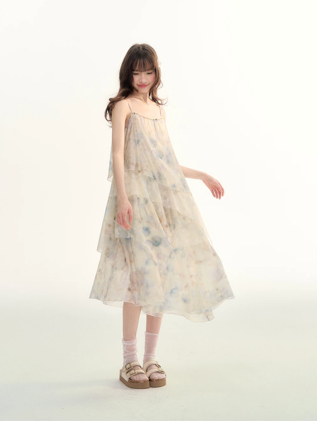 Tie-dye floral lace layered dress