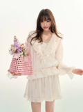 Ruffle collar cardigan and skirt set