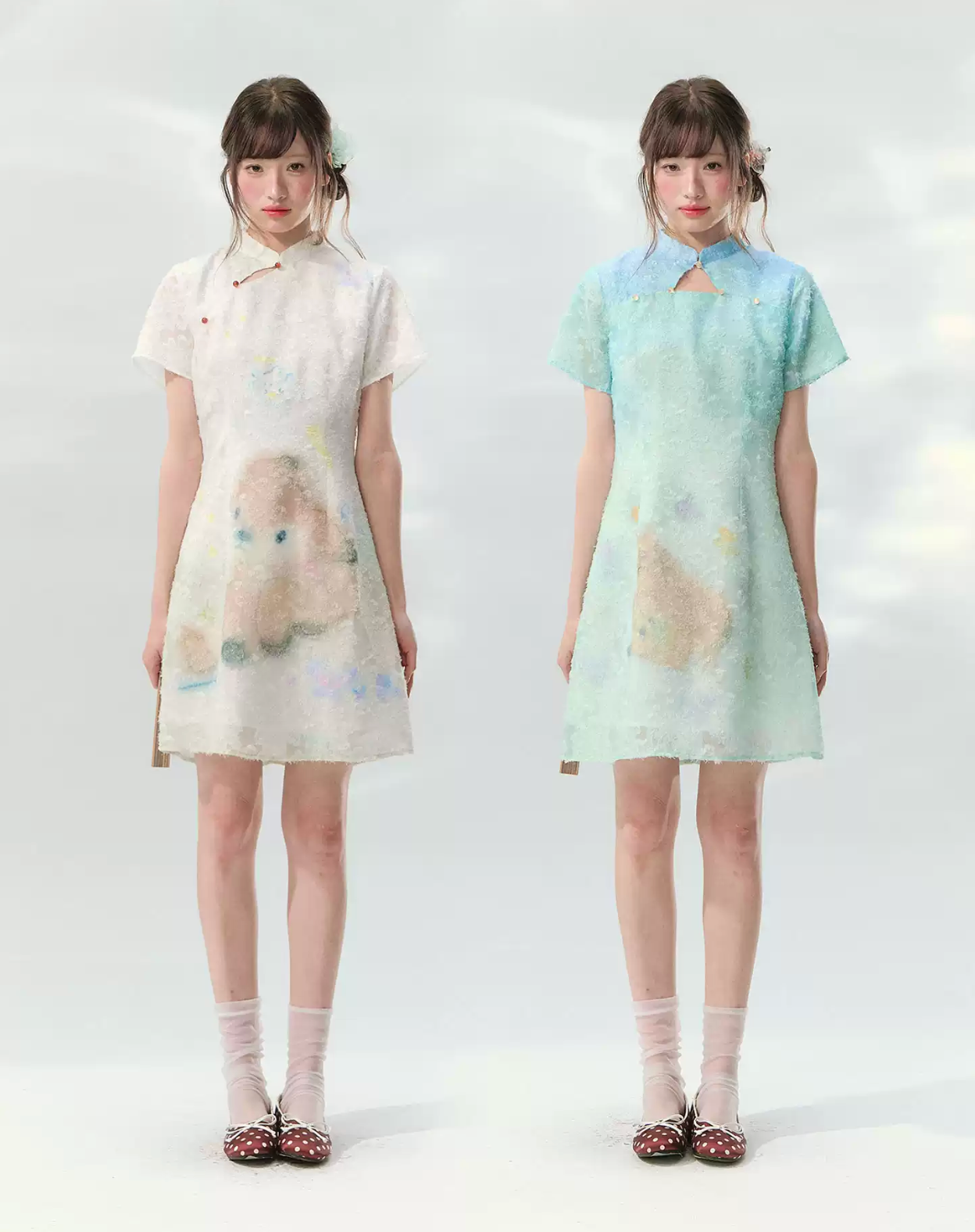 Short velvet deer print qipao dress