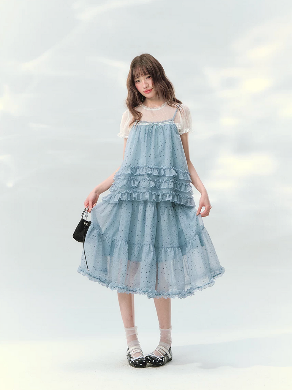 Blue ruffle layered set