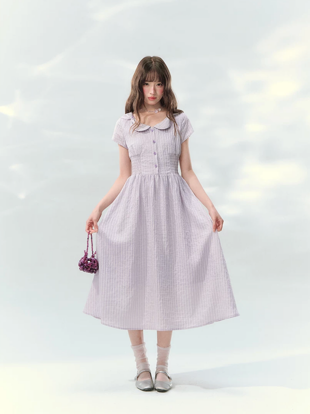 Purple striped doll collar dress
