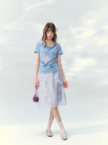 Light purple floral print top and skirt set