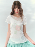 Apple print t-shirt with sheer mesh detail