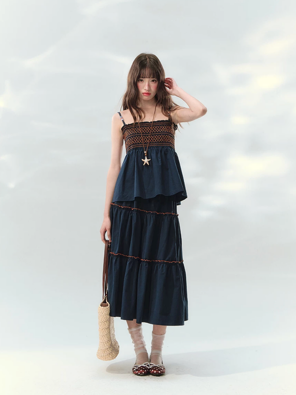 Embroidered beaded camisole and skirt set