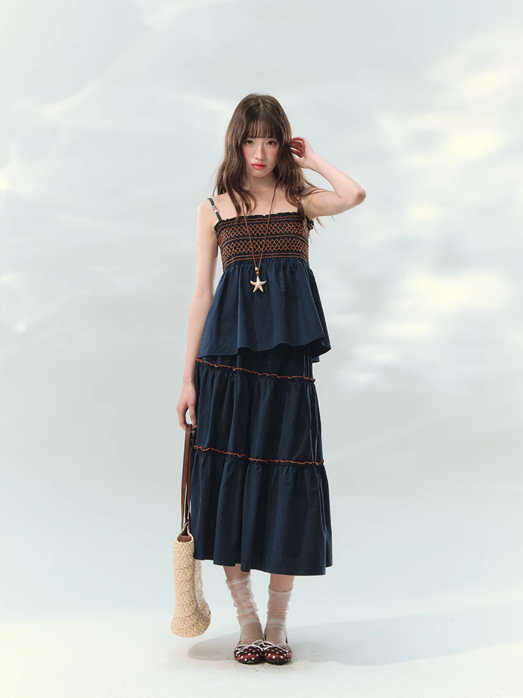 Embroidered beaded camisole and skirt set