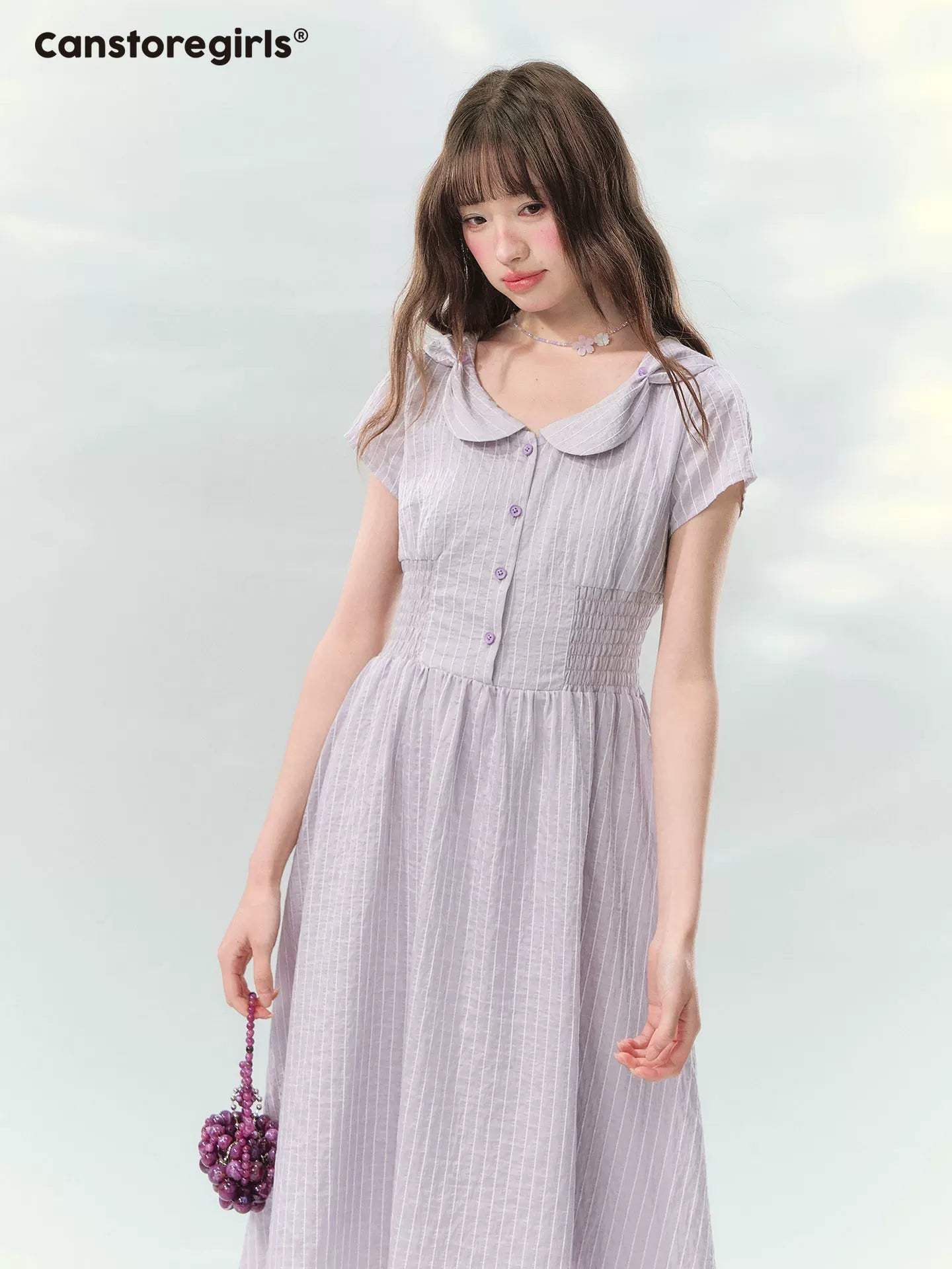 Purple striped doll collar dress