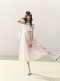 Peach striped bow collar dress