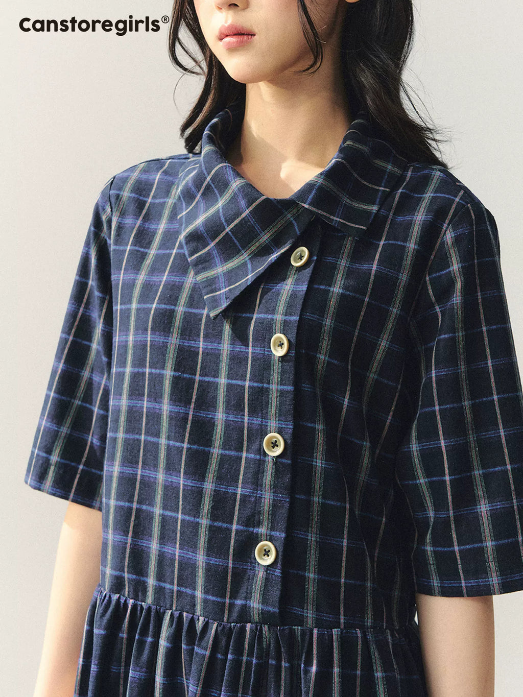 Plaid asymmetrical mid-length dress
