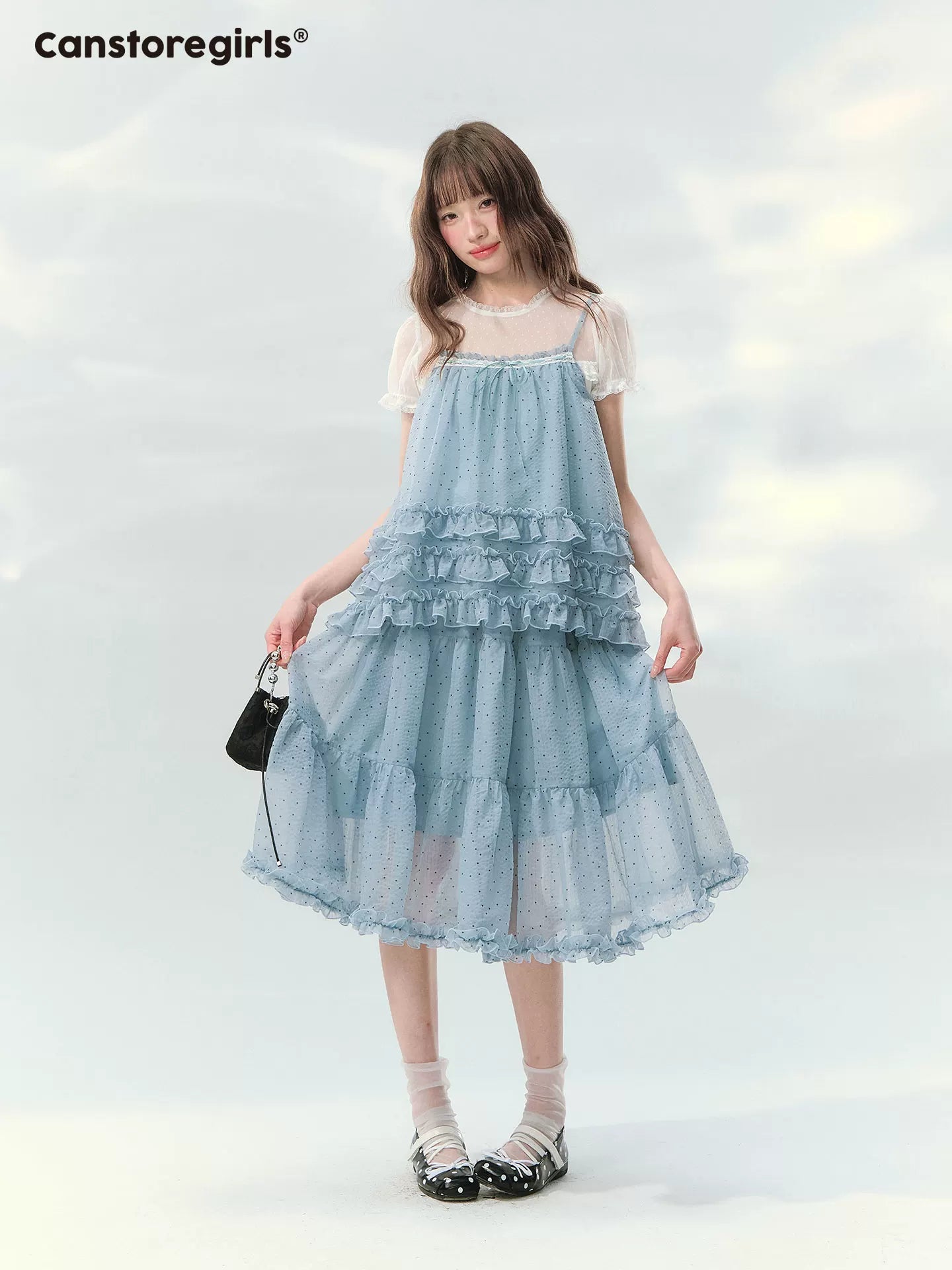 Blue ruffle layered set