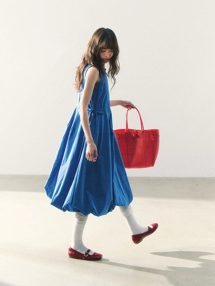 Light blue sleeveless adjustable tank dress