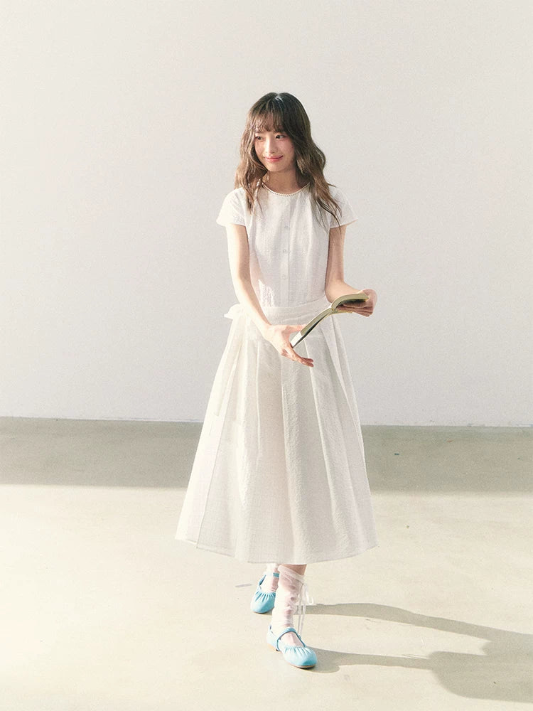Bow tie strap short sleeves checkered dress