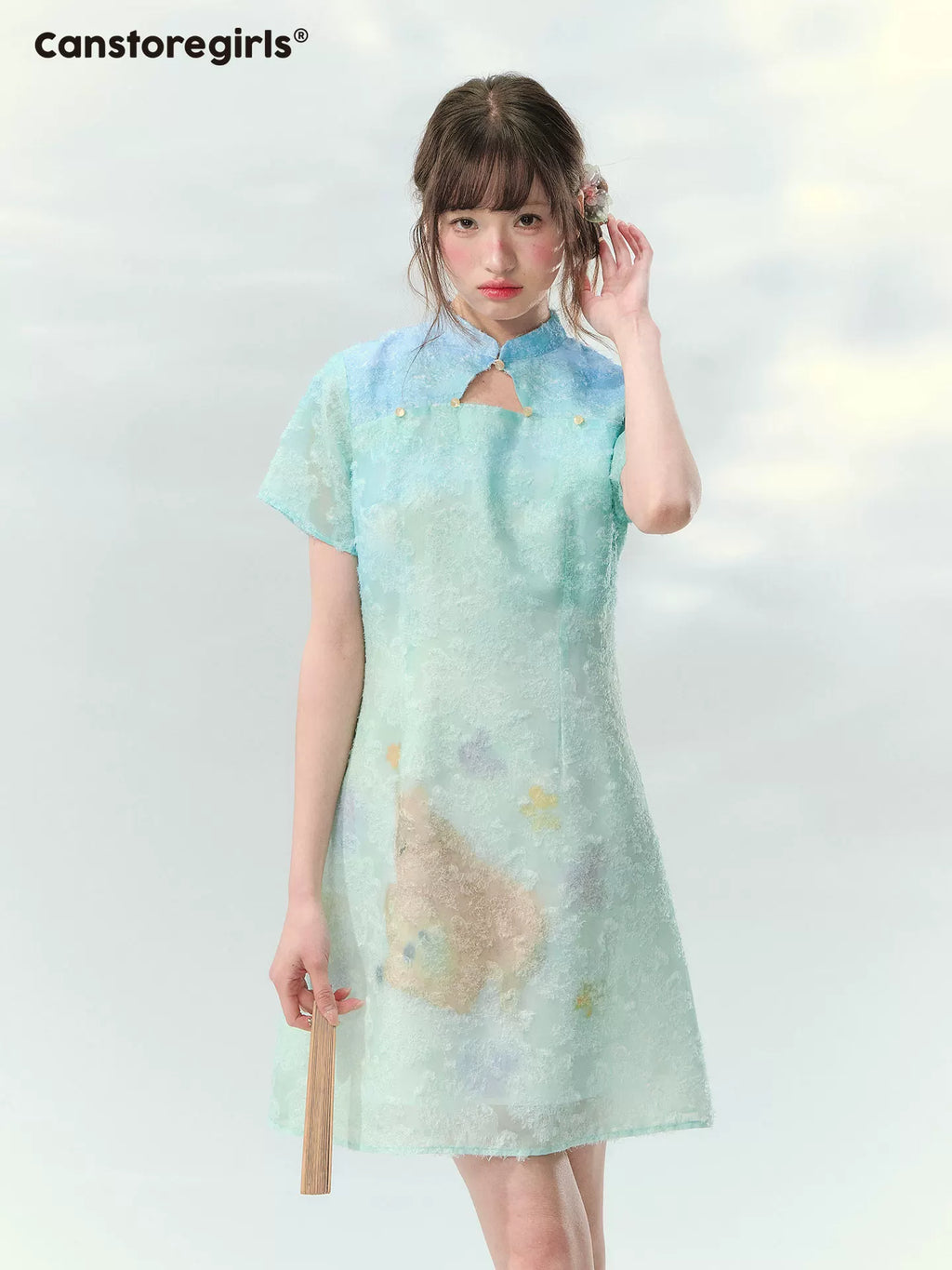 Short velvet deer print qipao dress