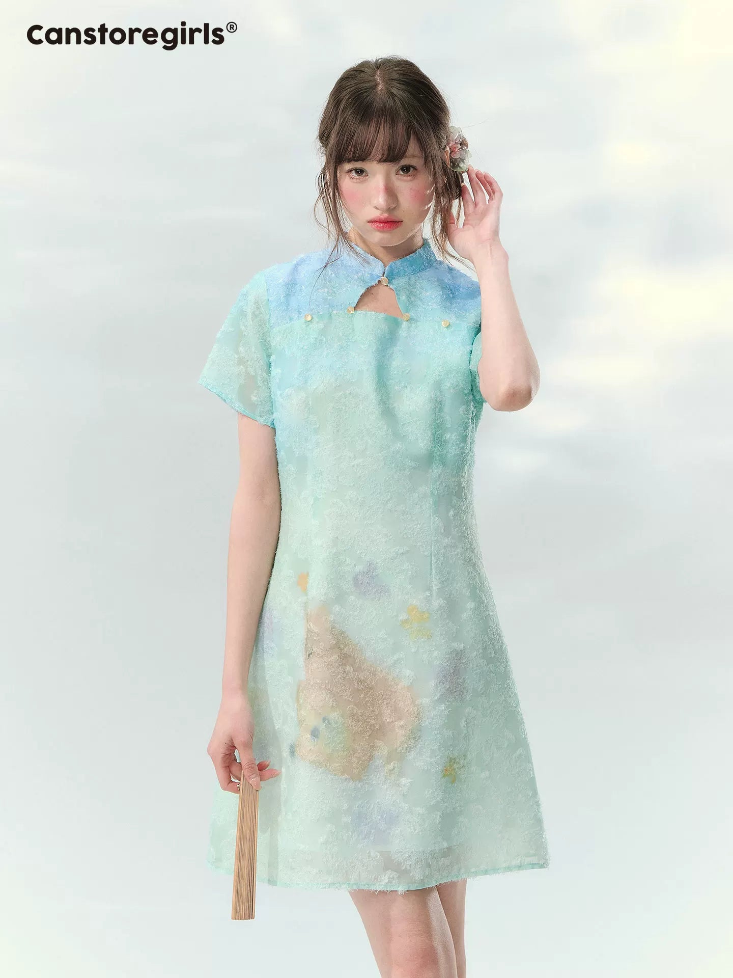 Short velvet deer print qipao dress