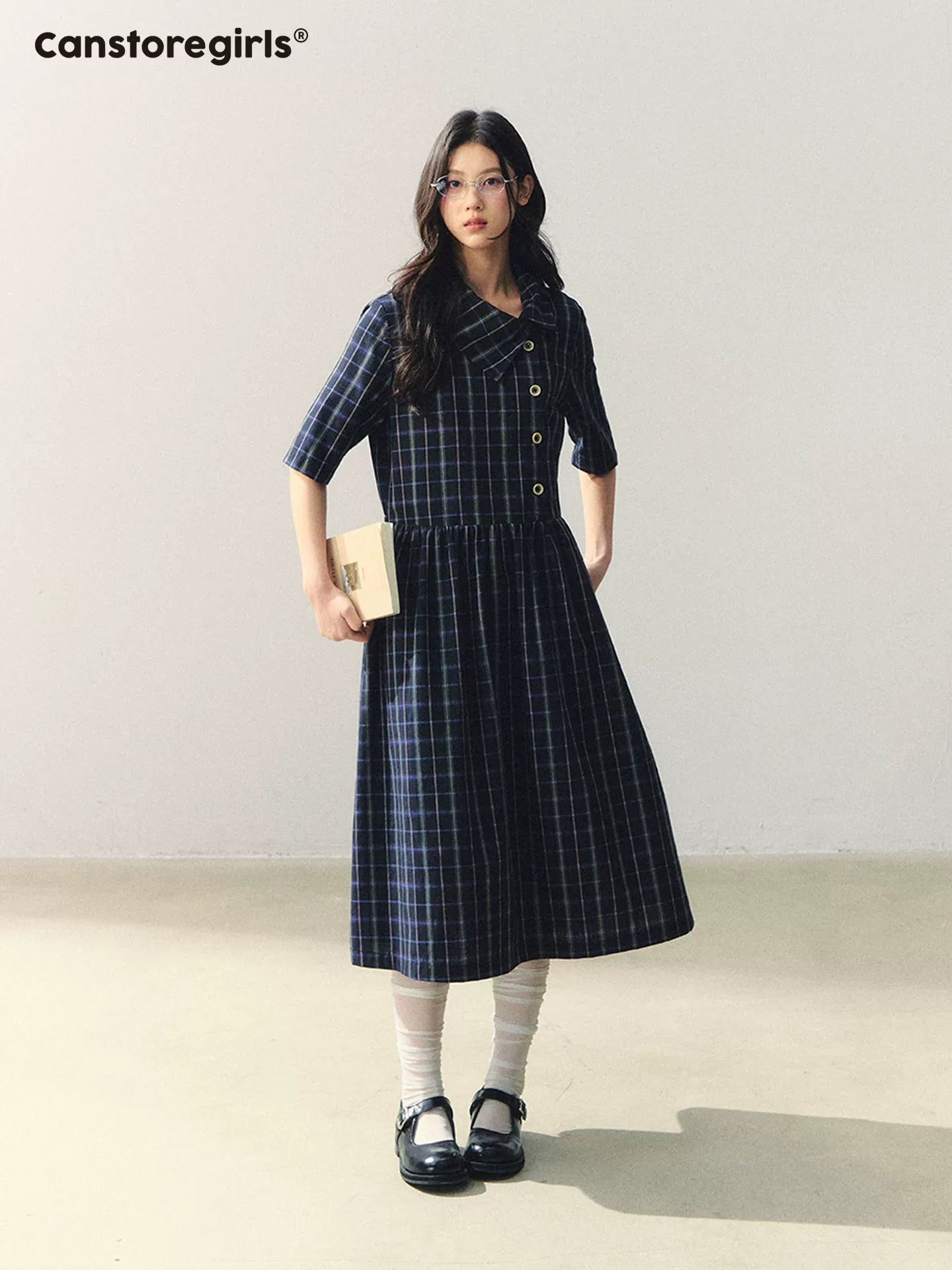 Plaid asymmetrical mid-length dress – Canstoregirls