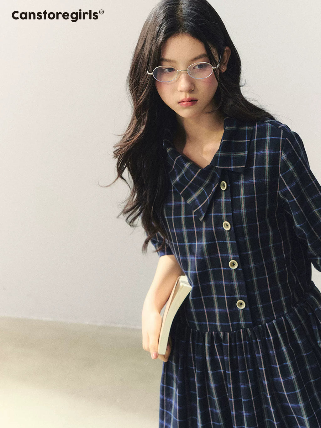 Plaid asymmetrical mid-length dress