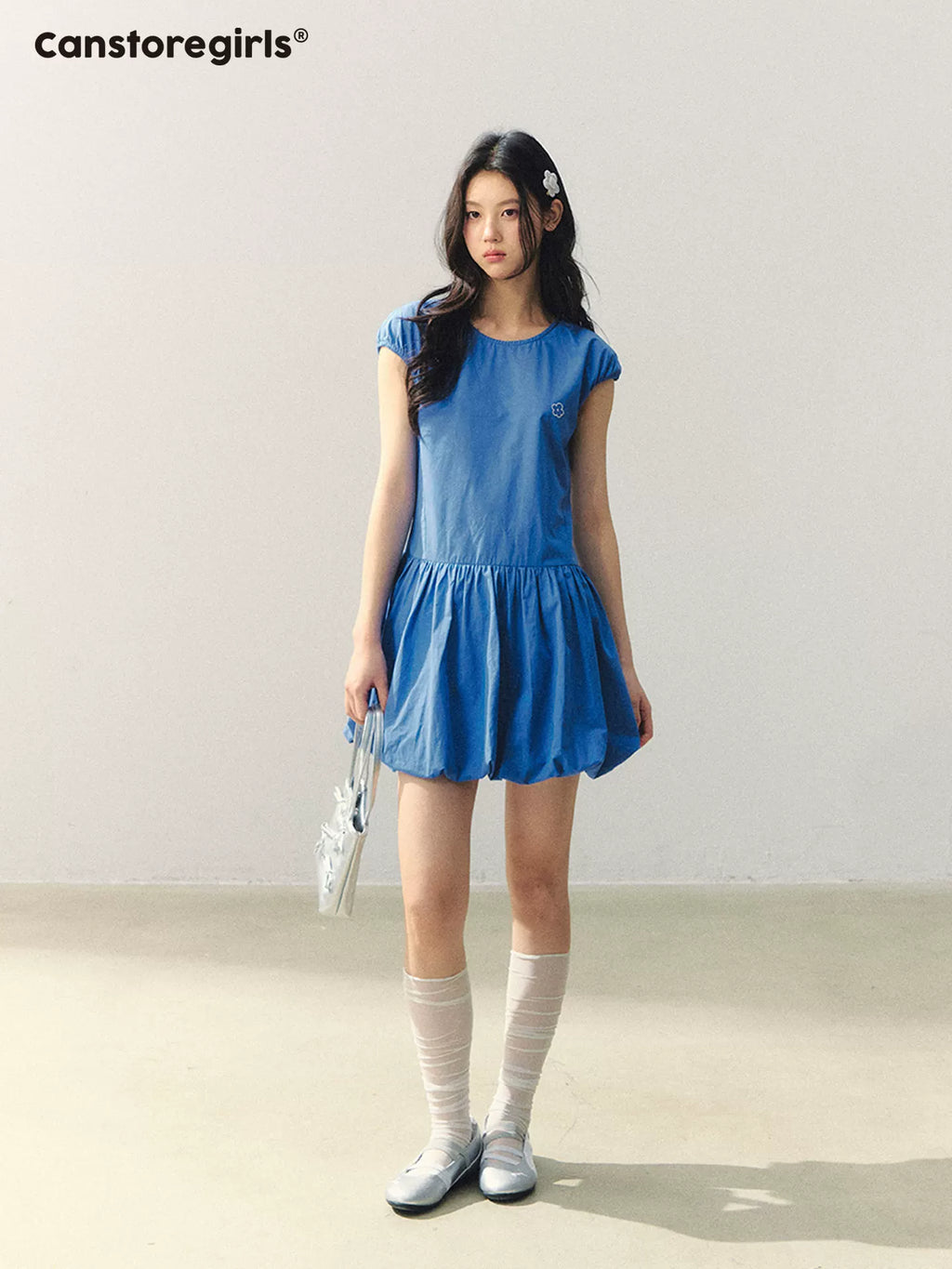 Embroidered cobalt blue flower bud summer dress