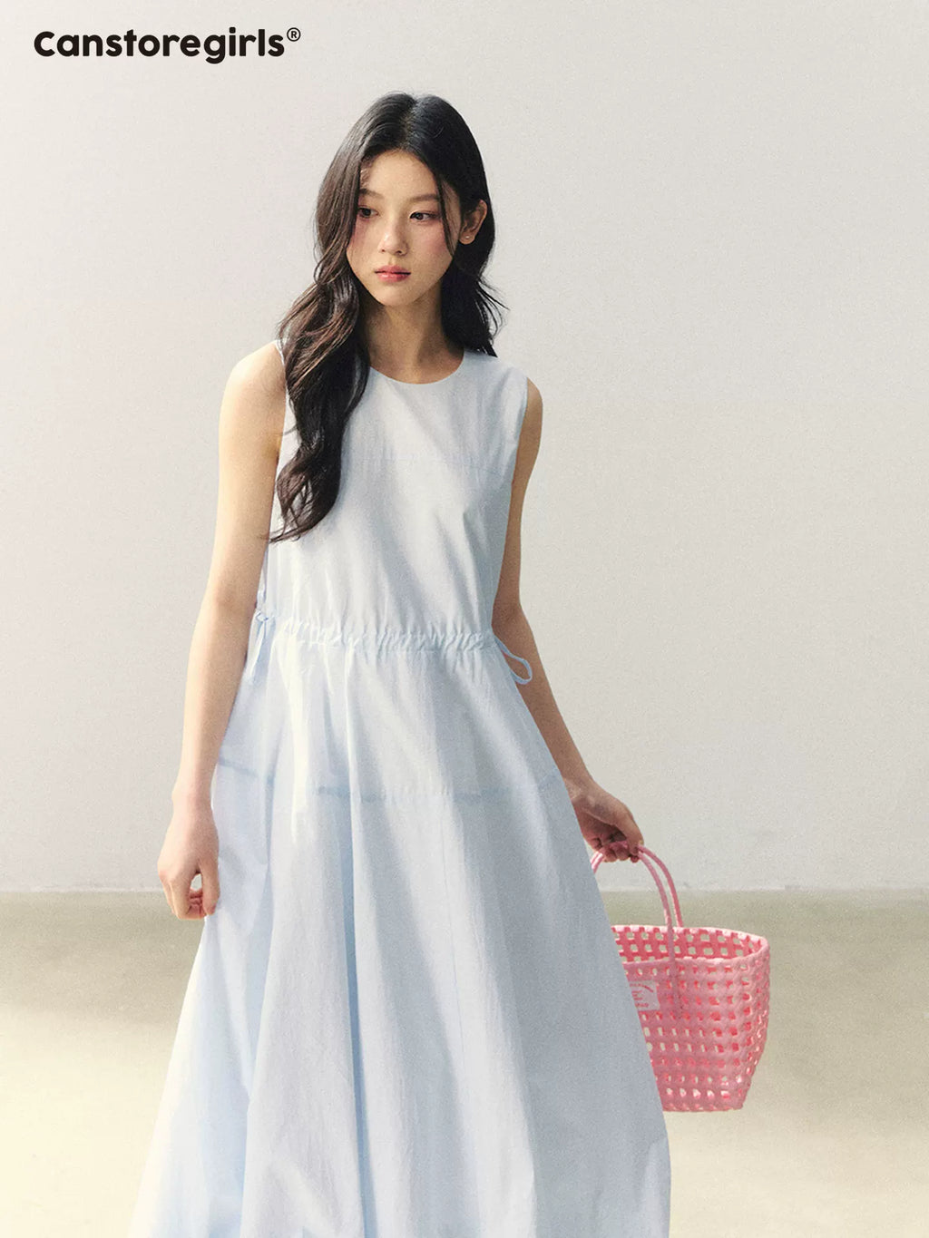 Light blue sleeveless adjustable tank dress