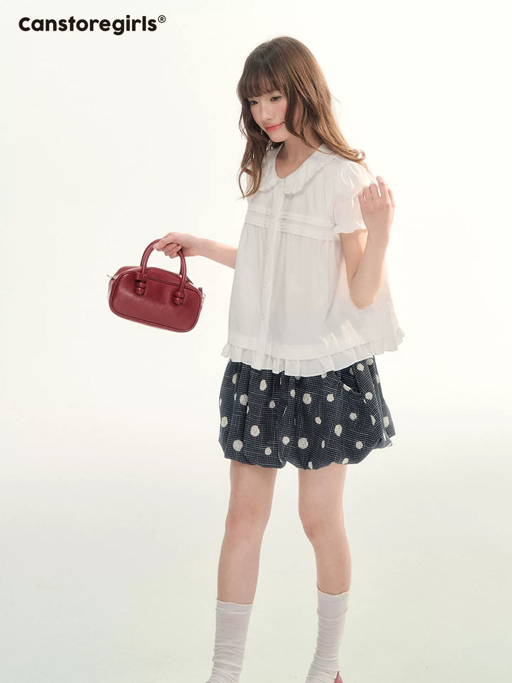 Doll collar puff sleeve short-sleeve top