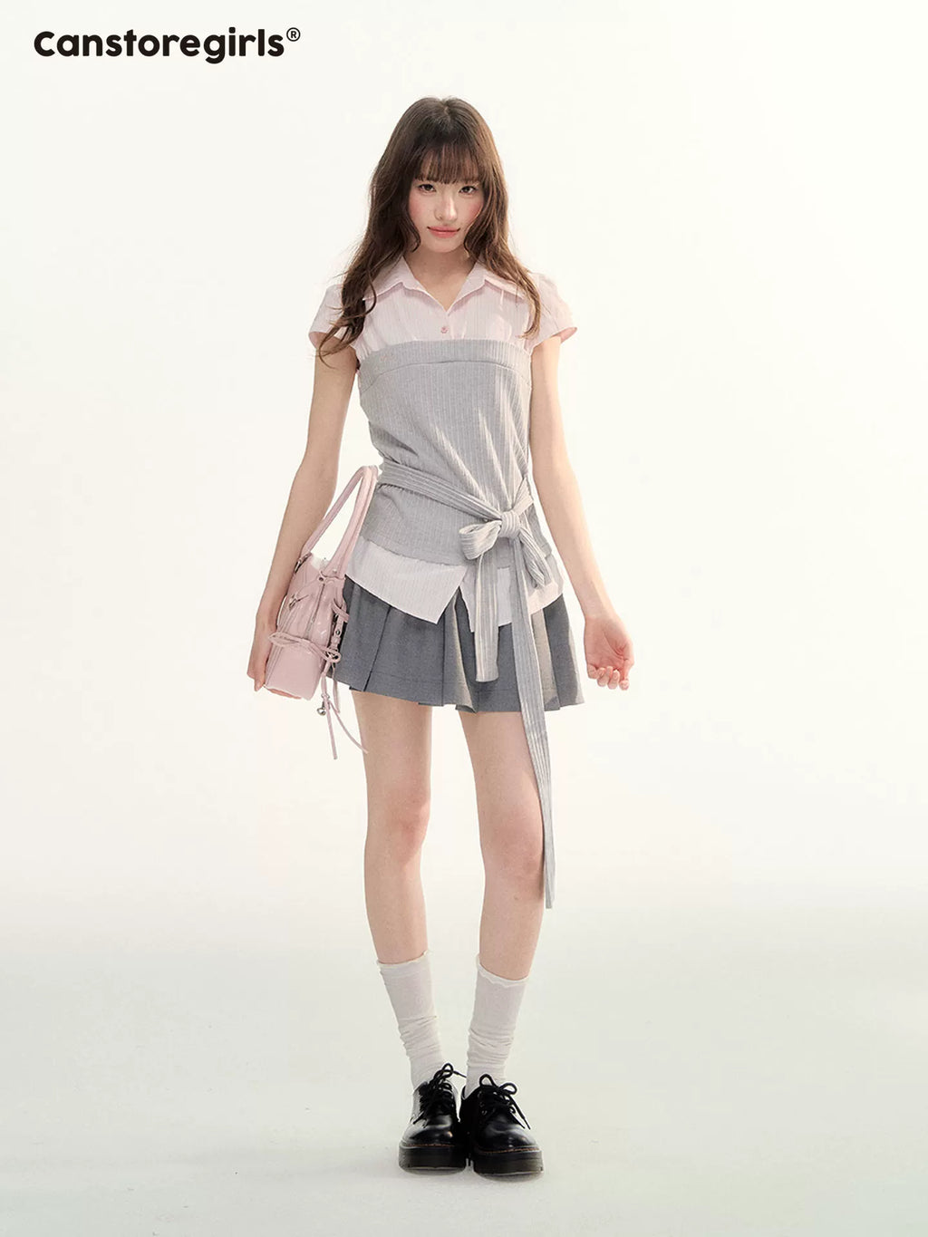 Plaid knit top and a-line skirt set