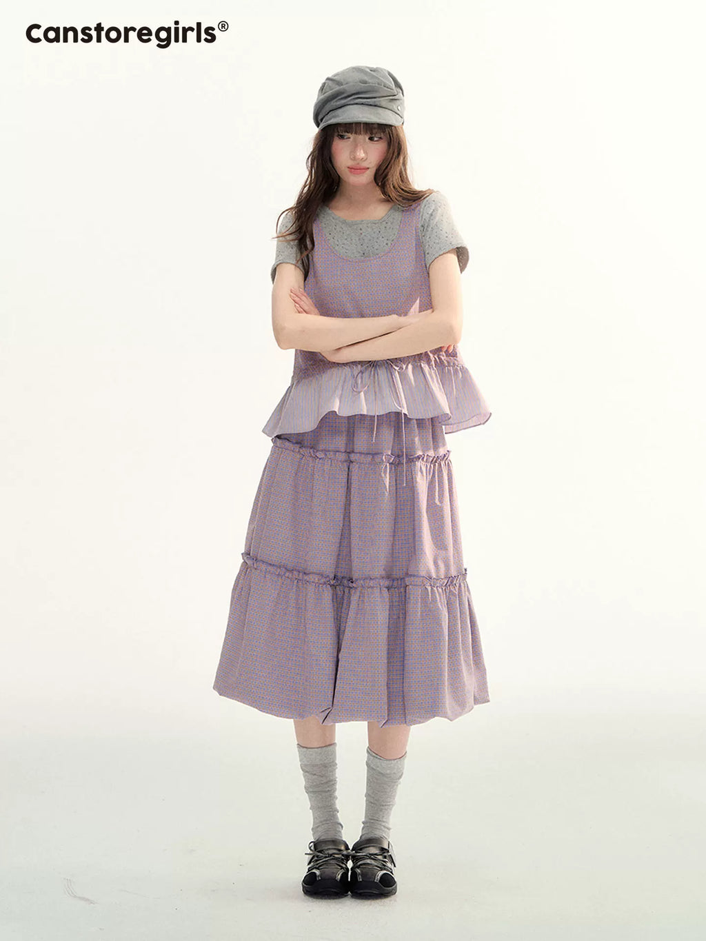 Plaid vest and pleated skirt set