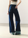 Loose straight leg jeans with ribbon print