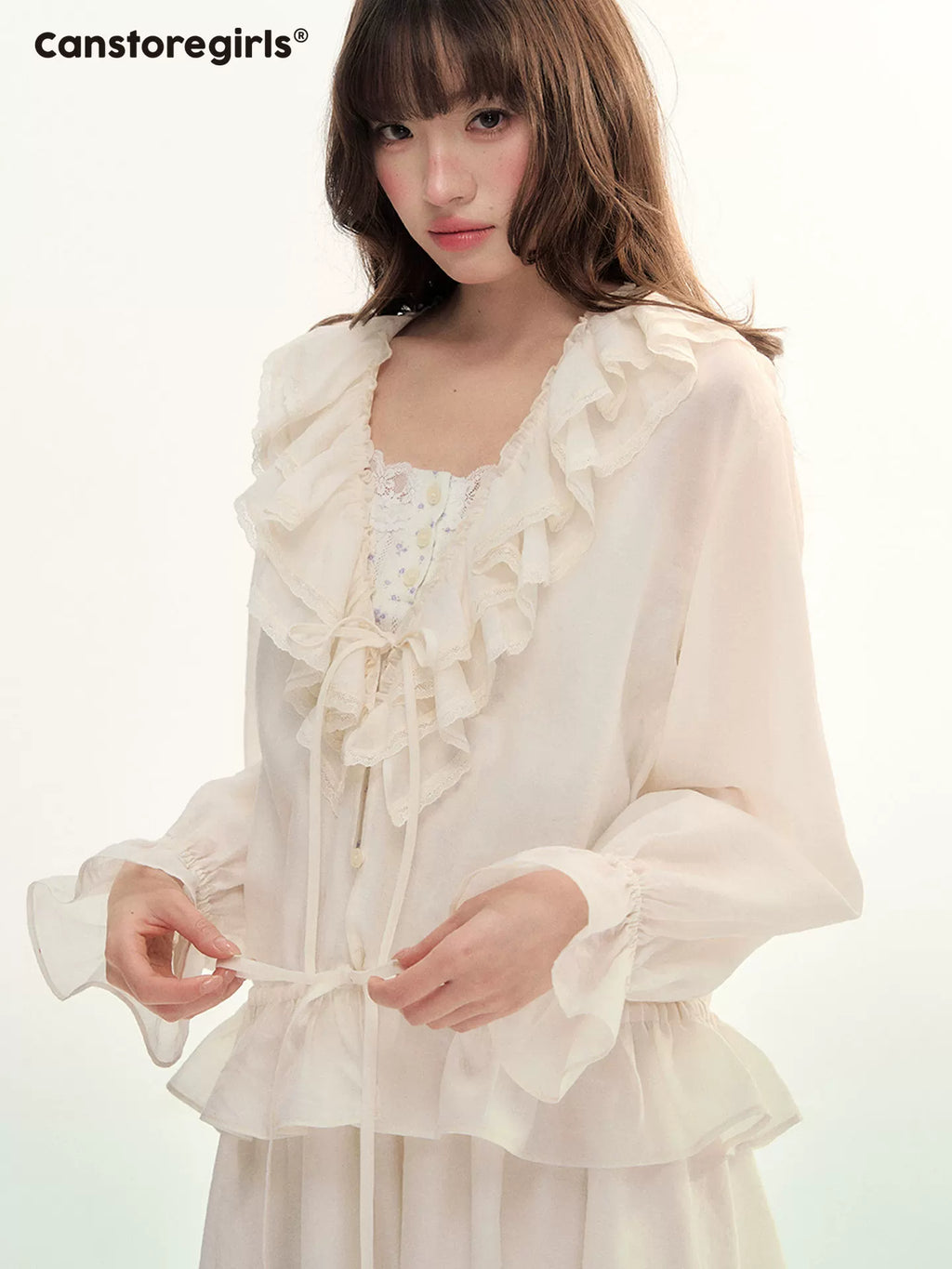 Ruffle collar cardigan and skirt set