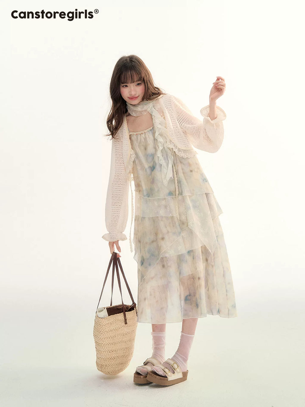 Tie-dye floral lace layered dress