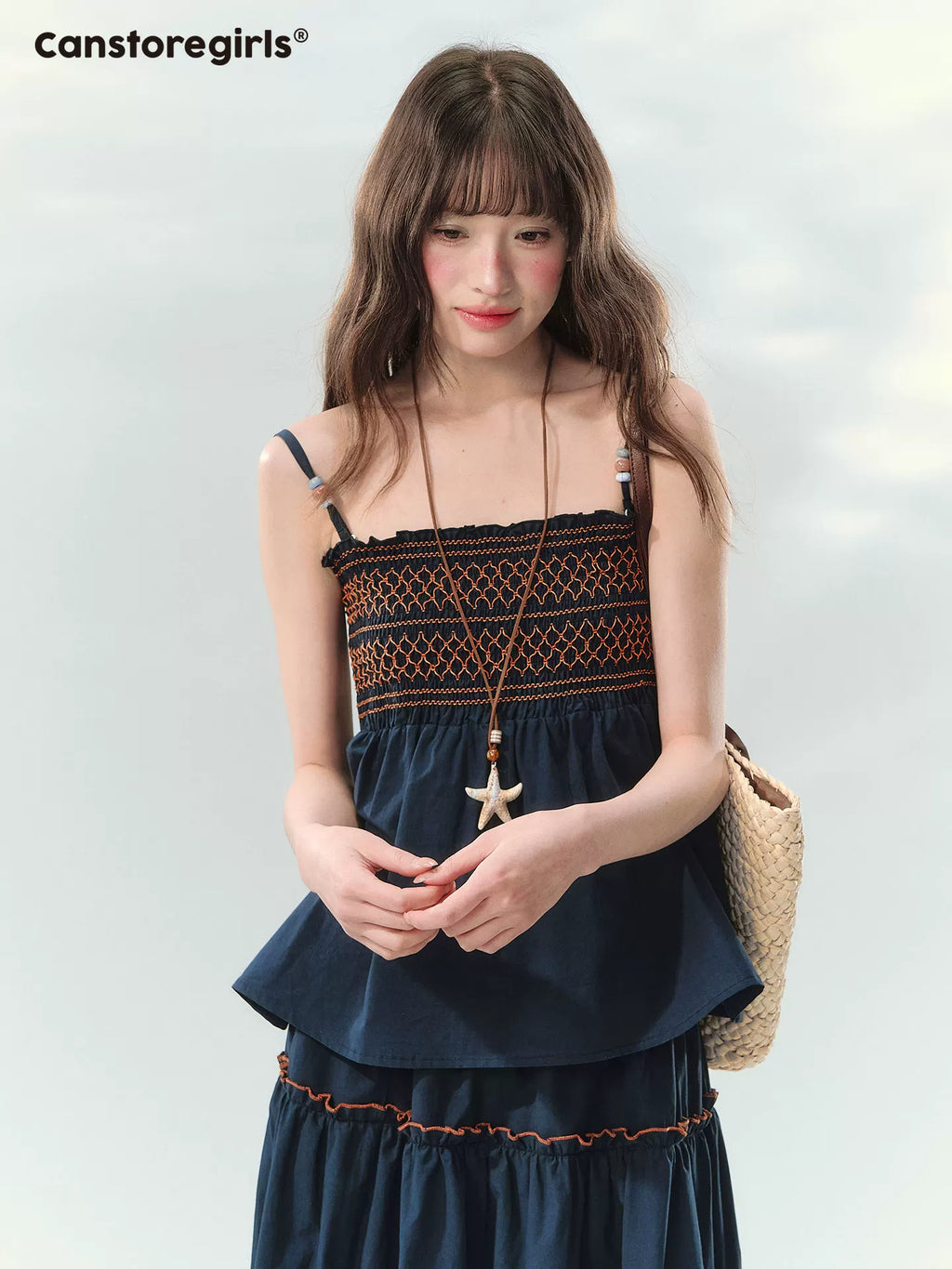 Embroidered beaded camisole and skirt set