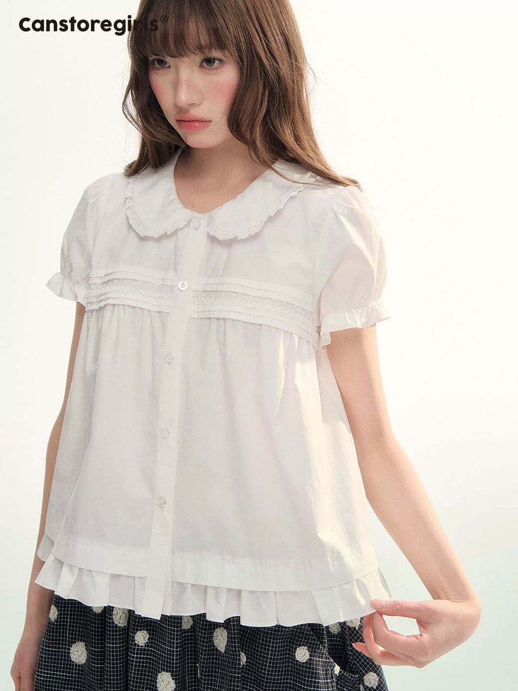 Doll collar puff sleeve short-sleeve top
