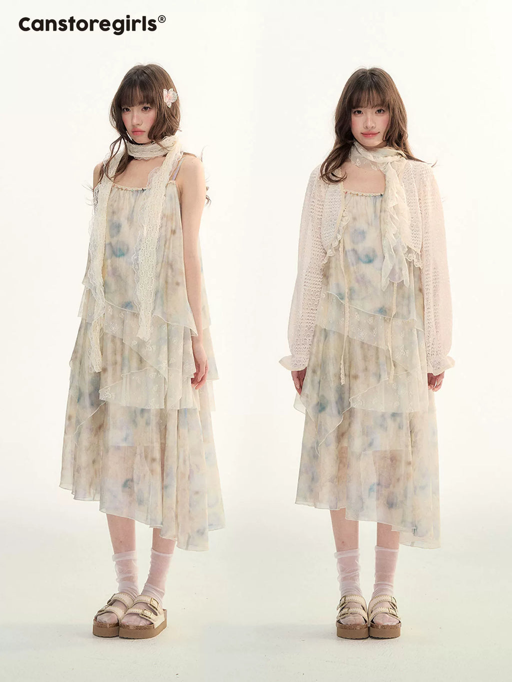 Tie-dye floral lace layered dress