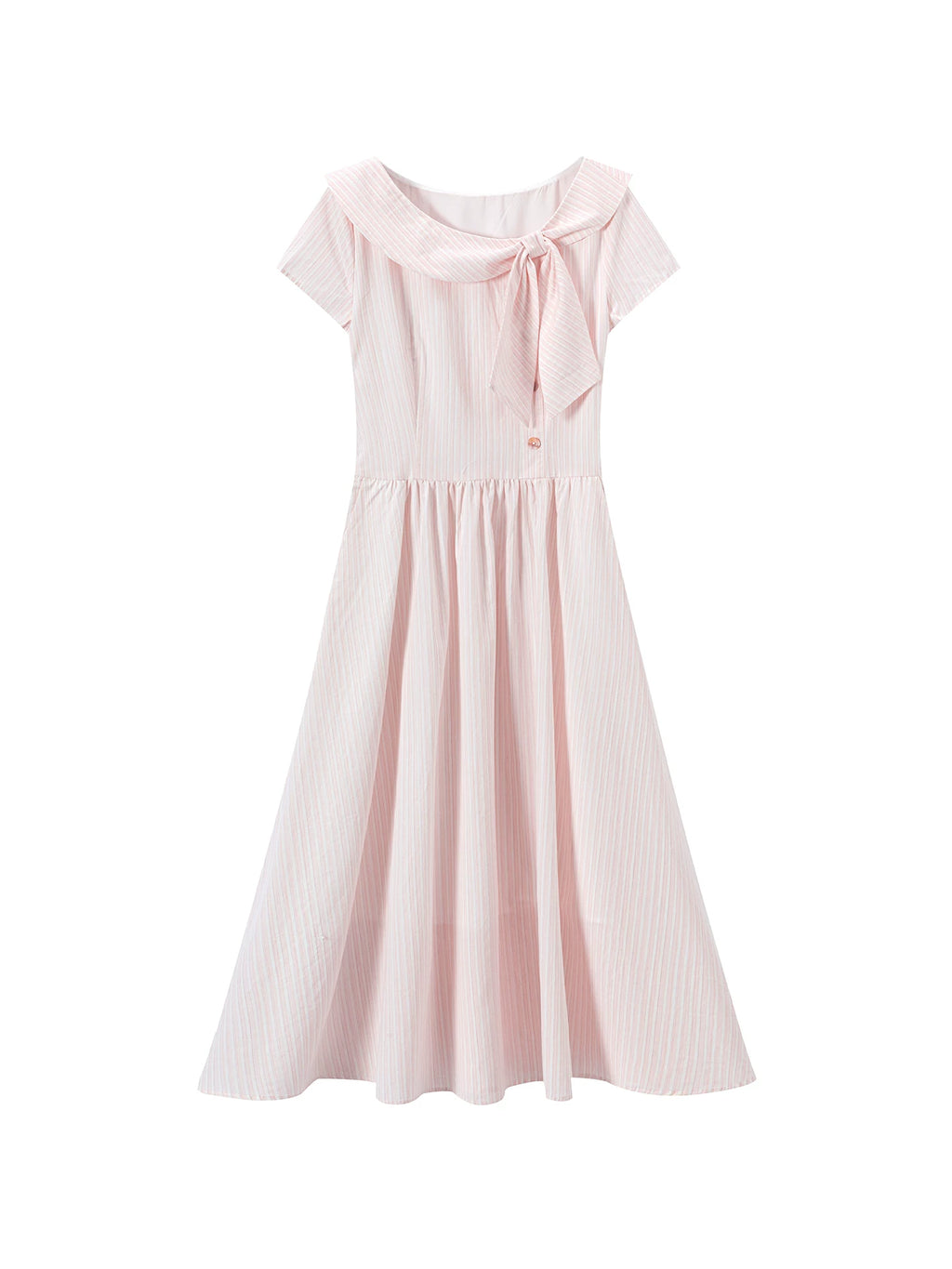 Peach striped bow collar dress