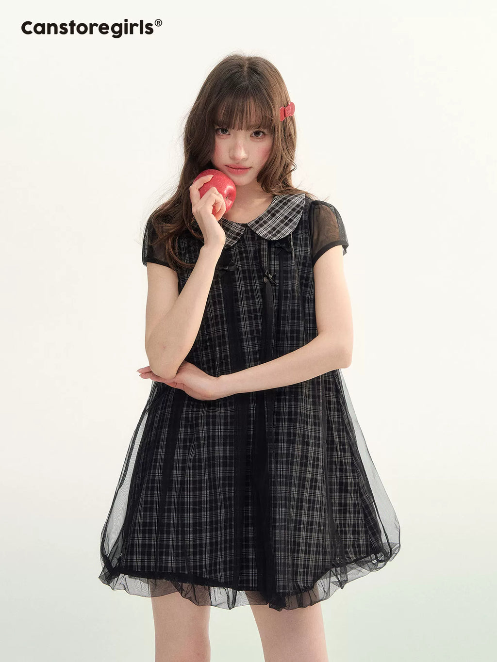 Mesh top and skirt set in black checks