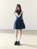 Bow tie navy plaid dress
