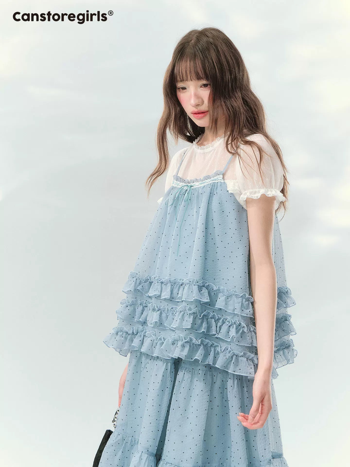 Blue ruffle layered set