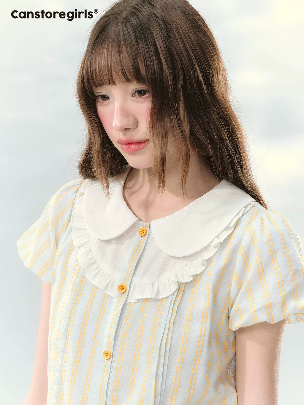 Striped short sleeve shirt and lace skirt set