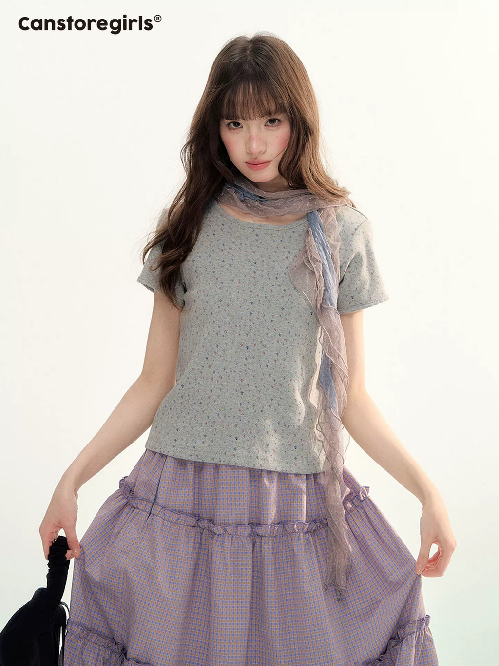 Plaid vest and pleated skirt set