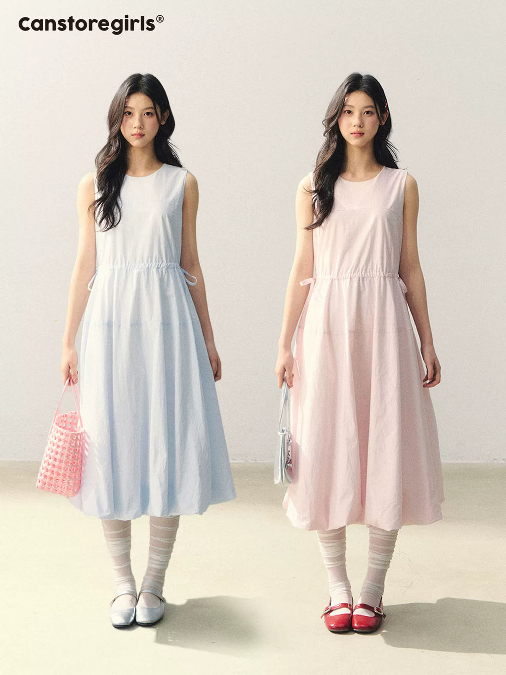 Light blue sleeveless adjustable tank dress