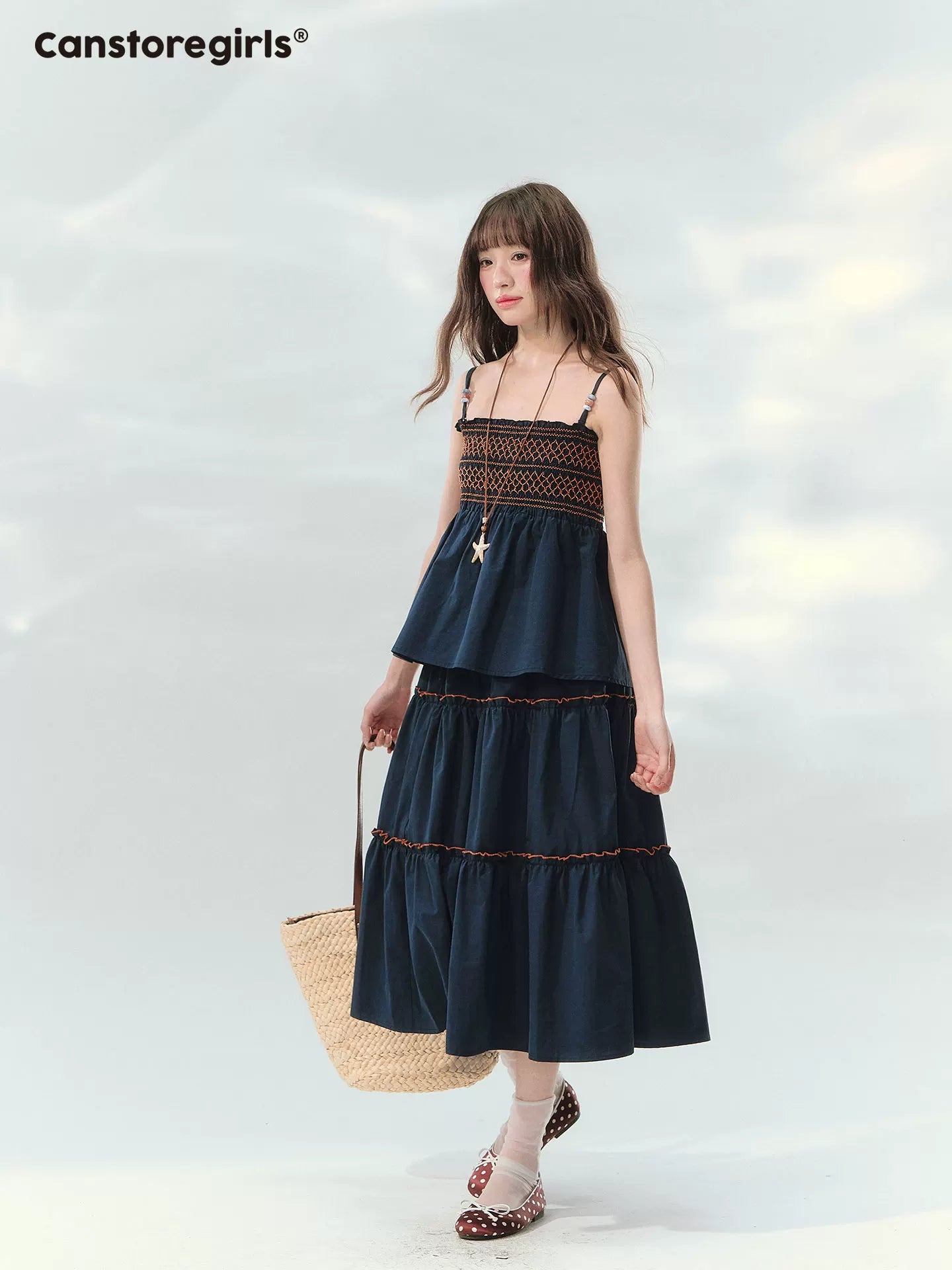 Embroidered beaded camisole and skirt set