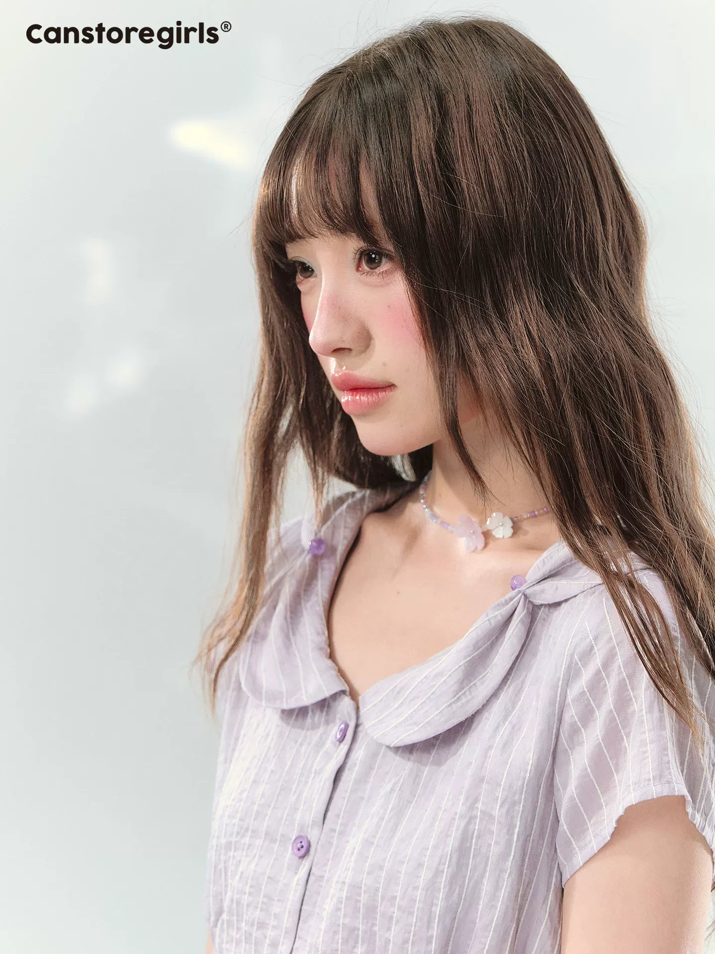 Purple striped doll collar dress