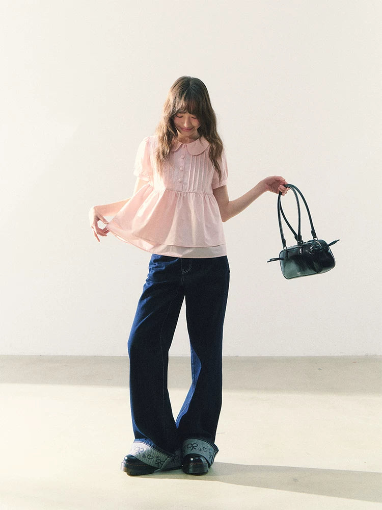 Pink puff sleeve blouse