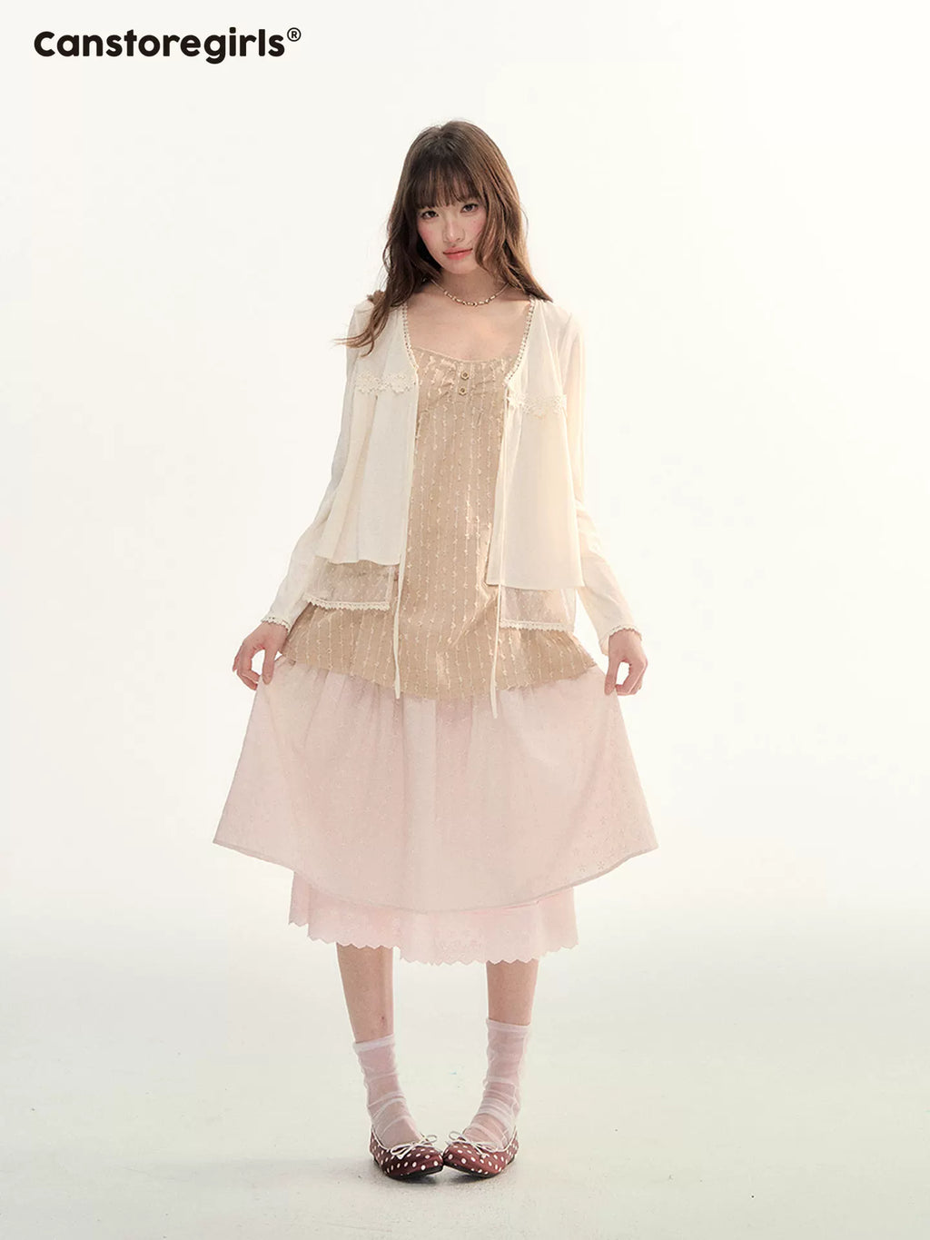 Lace trim a-line skirt with elastic waistband