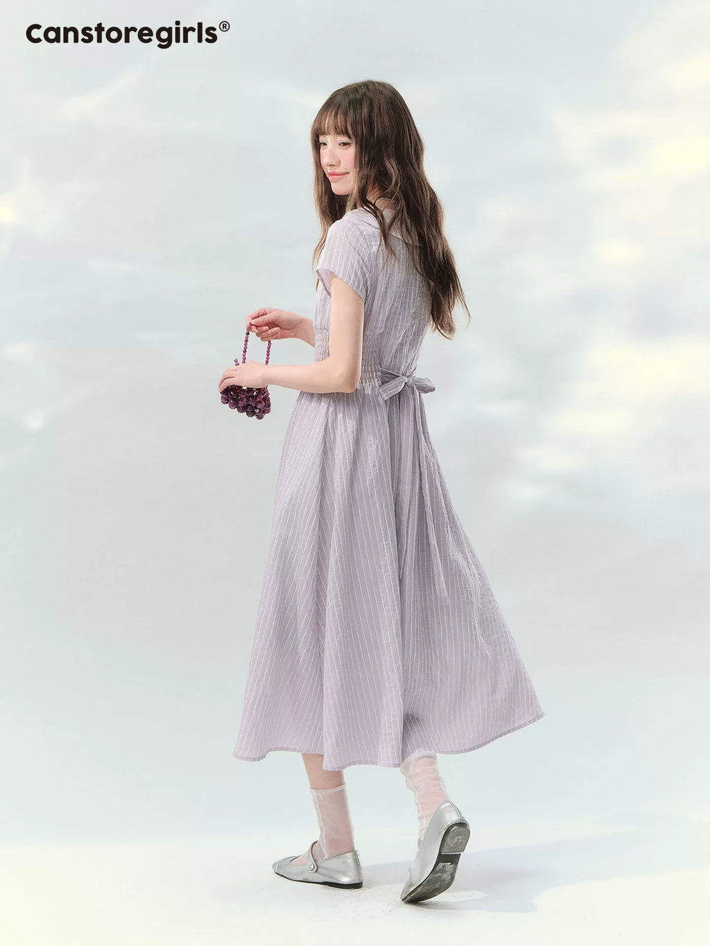 Purple striped doll collar dress