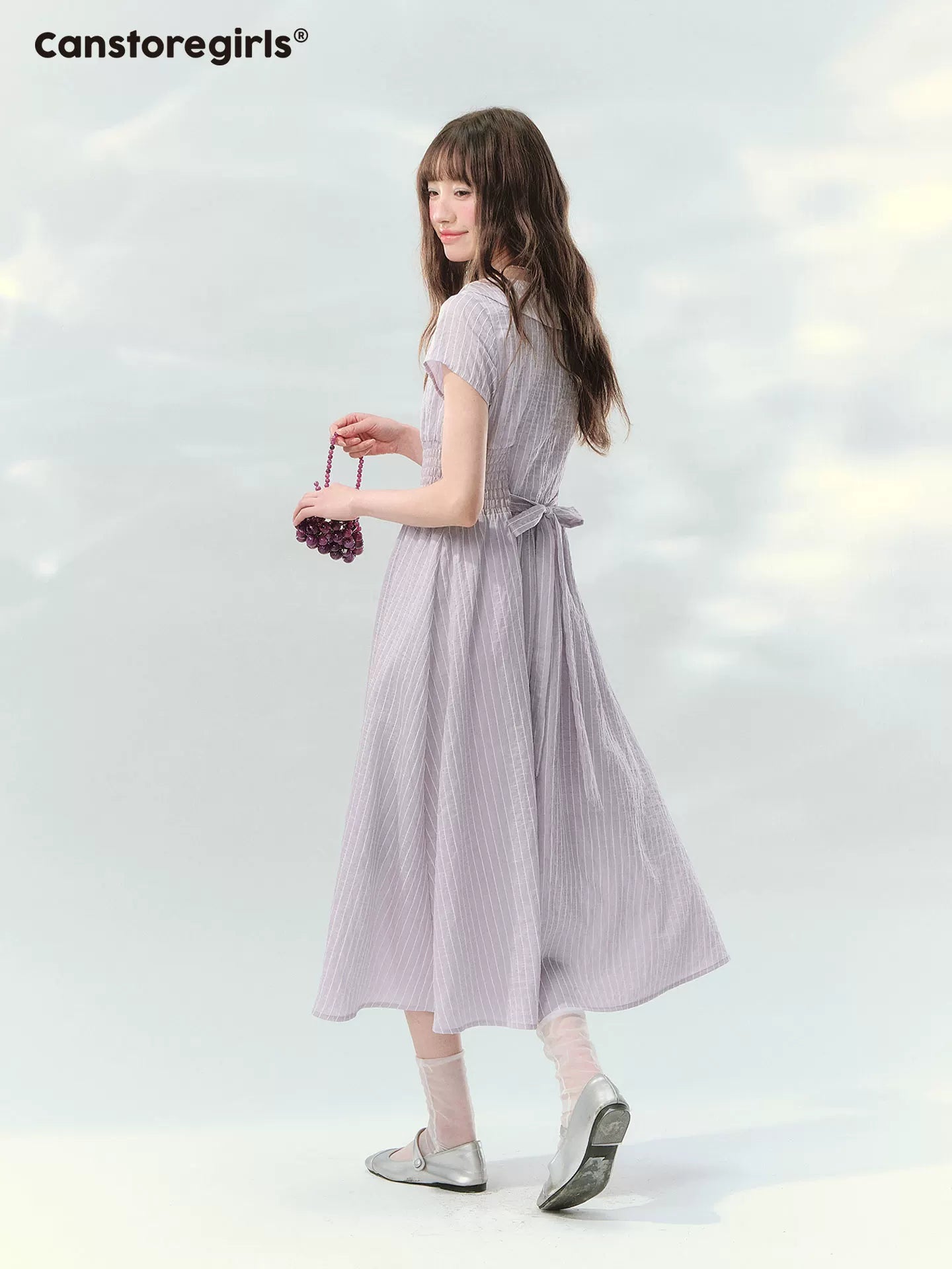 Purple striped doll collar dress